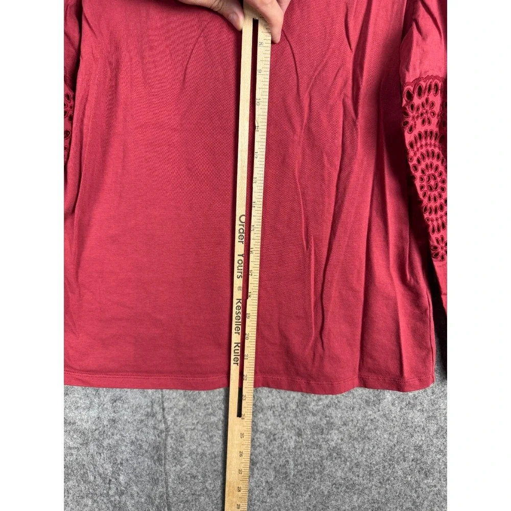 REBECCA TAYLOR LA VIE Top Women's Medium Red Long Sleeve Lace Peasant Cotton *